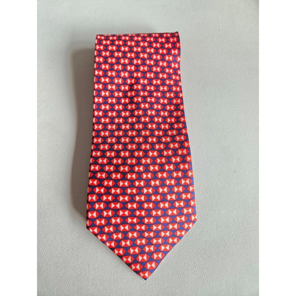 Red Navy‎ White Geometric Hourglass Silk Necktie Hand Made Classic Tie Business